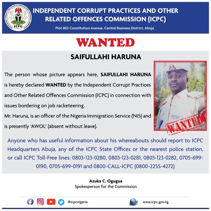 Saifullahi Haruna wanted ICPC