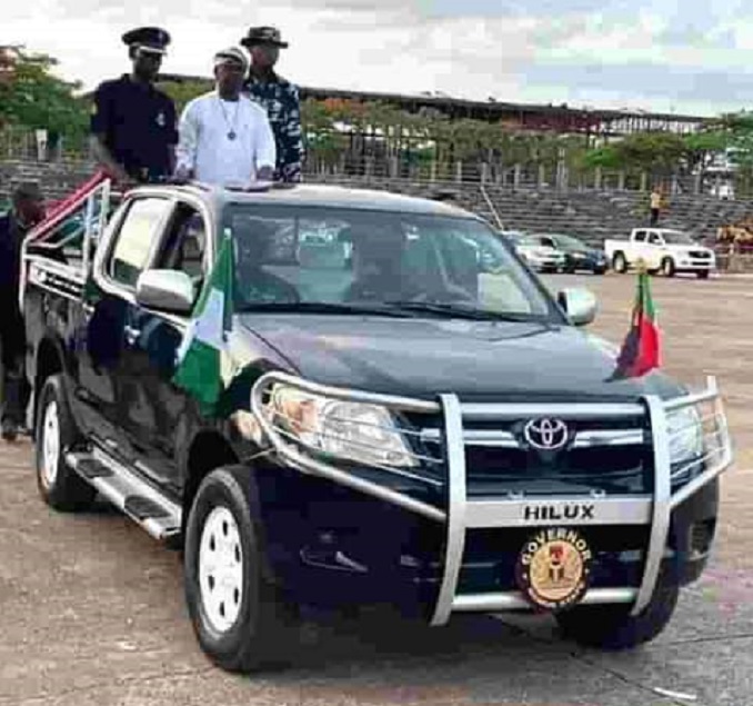 Benue State Governor-elect, Fr Alia, during a parade rehearsal at the IBB Square in Makurdi