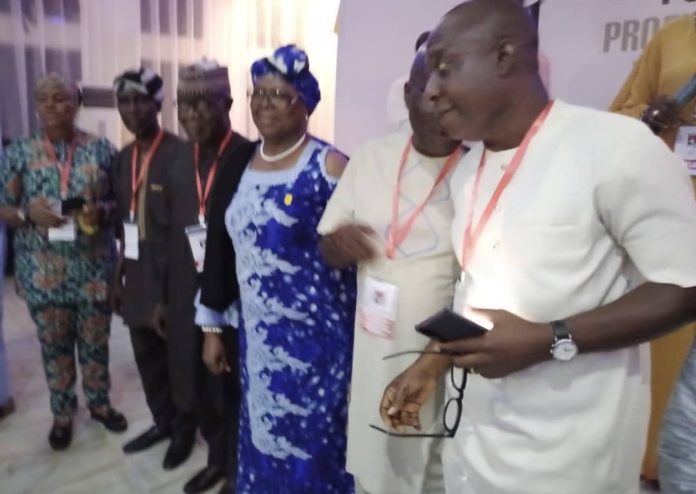Mr Eze Anaba, right and some elected members of the Guild exco