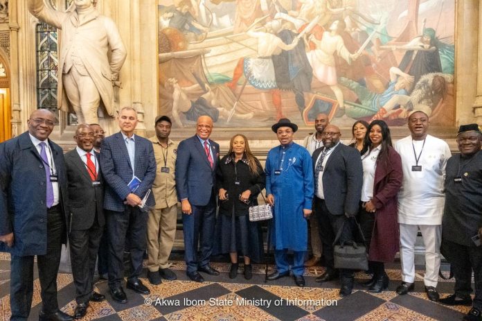 Attached: Pic of the former governor of Akwa Ibom State, Mr Udom Emmanuel, his wife, Dr Martha Emmanuel, posing with the present governor of the state, Pastor Umo Eno and other participants at the London Business Summit.