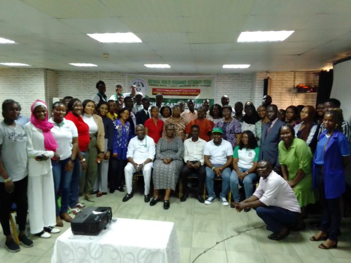 Director, NHIA Lagos Zone, Mrs Modupe Ogundimu (middle) flanked by other participants at the training forum organised by NHIA in Lagos on Tuesday. Director, NHIA Lagos Zone, Mrs Modupe Ogundimu (middle) flanked by other participants at the training forum organised by NHIA in Lagos on Tuesday.