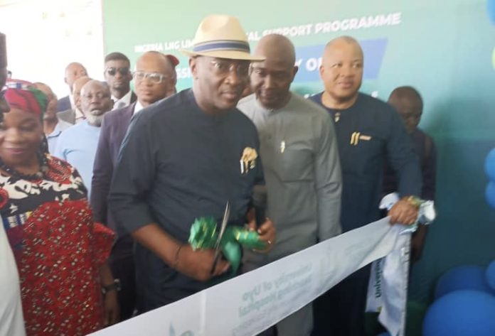 SSG, Akwa Ibom State, Prince Enobong Uwah, CMD UUTH, Prof. EnoAbasi Bassey and the MD/CEO, NLNG, during the commissioning of the renovated and equipped Accident and Emergency Block funded by the Nigeria LNG Hospital Support Programme phase 2 in Uyo