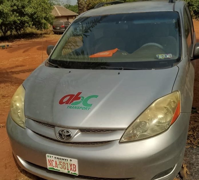 The ill-fated Toyota Sienna at the Police station in Kogi State. The ill-fated Toyota Sienna at the Police station in Kogi State.