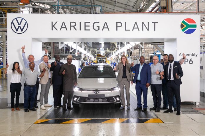 NADDC Director General, Joseph Osanipin (by the car to the left) being welcomed to VW Kariega Plant by the Chairman/Managing Director, VWSA, Martina Biene (standing by the car on the right) , during the visit NADDC Director General, Joseph Osanipin (by the car to the left) being welcomed to VW Kariega Plant by the Chairman/Managing Director, VWSA, Martina Biene (standing by the car on the right) , during the visit