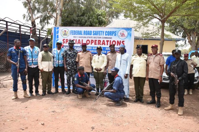 Representative of the Corps Marshal, Assistant Corps Marshal, Federal Operations, ACM Zubairu Mato (middle) and other participants during the inauguration of the Joint Task Force at Kakau Toll Gate, Kaduna State on 23rd March, 2024. Representative of the Corps Marshal, Assistant Corps Marshal, Federal Operations, ACM Zubairu Mato (middle) and other participants during the inauguration of the Joint Task Force at Kakau Toll Gate, Kaduna State on 23rd March, 2024.
