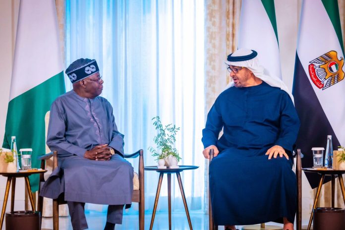 President Bola Ahmed Tinubu and the UAE president , Mohamed bin Zayed Al Nahyan
