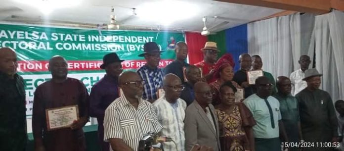 The eight Local Government Chairmen and Bayelsa State Independent Electoral Commission (BYSIEC) officials.