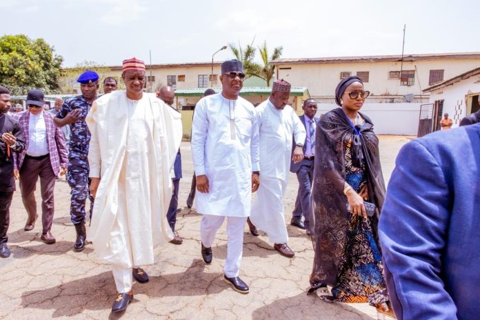The Minister of Aviation and Aerospace Development, Festus Keyamo (middle); Senator representing Kano South Senatorial District, Abdulrahman Kawu Sumaila (left); Managing Director of FAAN, Mrs. Olubunmi Kuku (right) and other dignitaries during an inspection tour at the Mallam Aminu Kano International Airport (MAKIA). The Minister of Aviation and Aerospace Development, Festus Keyamo (middle); Senator representing Kano South Senatorial District, Abdulrahman Kawu Sumaila (left); Managing Director of FAAN, Mrs. Olubunmi Kuku (right) and other dignitaries during an inspection tour at the Mallam Aminu Kano International Airport (MAKIA).