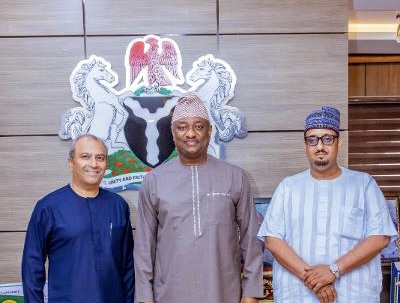 L-R: Jacky Hathiramani, MD, Dana Air; Festus Keyamo, Aviation Minister; and Hassan Grema, a Dana Air Director L-R: Jacky Hathiramani, MD, Dana Air; Festus Keyamo, Aviation Minister; and Hassan Grema, a Dana Air Director