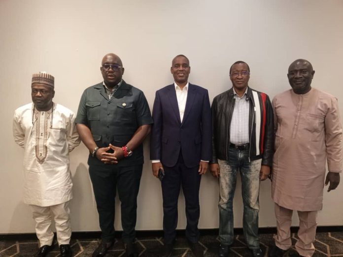 L-R: Capt. Daniel Quansah, Obafemi Bajomo, Capt Ado Sanusi, Capt Roland Iyayi and Engr Michael Chukwu, during a media briefing on the updates on progress made by the Ministerial Task Force On Illegal Air Charter Operations in the country in Lagos at the weekend. L-R: Capt. Daniel Quansah, Obafemi Bajomo, Capt Ado Sanusi, Capt Roland Iyayi and Engr Michael Chukwu, during a media briefing on the updates on progress made by the Ministerial Task Force On Illegal Air Charter Operations in the country in Lagos at the weekend.