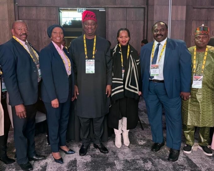 The Minister of Aviation and Aerospace Development, Festus Keyamo (middle); Acting DG, NCAA, Capt. Chris Najomo (3rd right) and other participants at the IATA's “Wings of Change Focus Africa 2024” conference held in Johannesburg, South Africa recently.