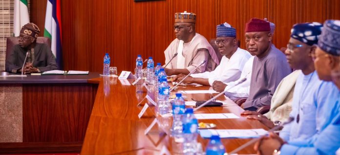 President Tinubu during a closed-door meeting with governors to stop August 1 protest. President Tinubu during a closed-door meeting with governors to stop August 1 protest.