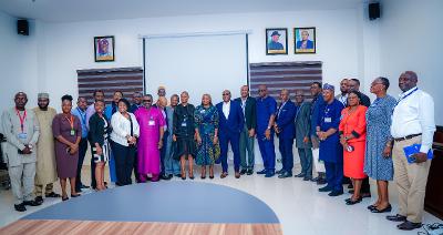 Managing Director/Chief Executive, FAAN, Mrs Olubunmi Kuku (middle), flanked by other participants at the meeting convened by the management of FAAN to discuss salient issues concerning the aviation industry on the 13th of August, 2024.