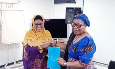 NAMA Director of Legal Services and Company Secretary, Mrs Rita Egbadon (right) presenting a copy of the MOU to the Secretary to Ekiti State Govt, Dr Habibat Adubiaro. NAMA Director of Legal Services and Company Secretary, Mrs Rita Egbadon (right) presenting a copy of the MOU to the Secretary to Ekiti State Govt, Dr Habibat Adubiaro.