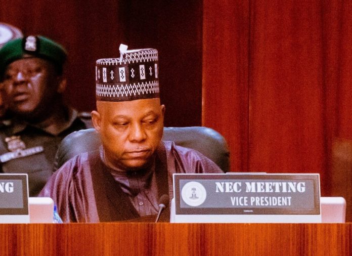 Vice-President Kashim Shettima presiding over a NEC meeting Vice-President Kashim Shettima presiding over a NEC meeting