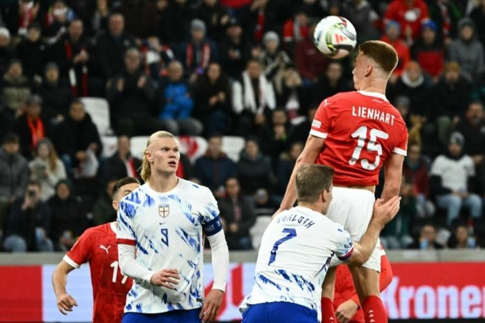 Philipp Lienhart (R) scored Austria's third goal as they beat Norway 5-1. AFP Philipp Lienhart (R) scored Austria's third goal as they beat Norway 5-1. AFP