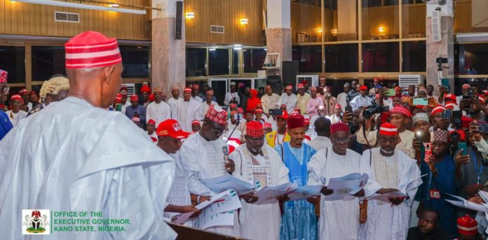 The-newly-elected-LG-chairmen-in-Kano-being-sworn-in-on-Sunday-October-27-2024
