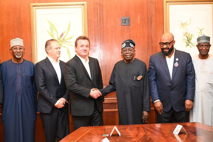 L-R- Co-Chairman President Committee on Livestock Reform, Professor Attahiru Jega, Executive of JBS S.A Brazil, Mr. Gilberto Tomazoni, Founder and President of JBS S.A Brazil, Mr Wesley Batista, President Bola Ahmed Tinubu, Niger State Governor, Mohammed Umaru Bago and Minister for Livestock Development, Alhaji Idi Mukhtar during signing of Letter of Intent between the Federal Government and the JBS S.A on partnership for integrated livestock development in Nigeria on the sideline of G20 Leaders' Summit in Rio, Brazil on Thursday