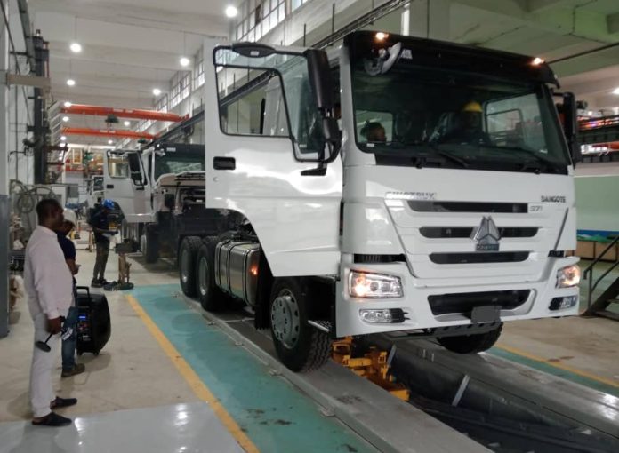CNG truck manufacturing inside the Dangote Sinotruk CKD plant in Ikeja, Lagos.