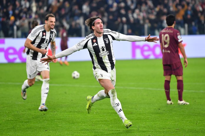 Dusan Vlahovic Juventus Manchester City celebrate Dusan Vlahovic Juventus Manchester City celebrate