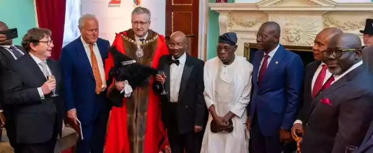 Chairman, Access Holdings Plc, Aigboje Aig-Imoukhuede, CFR (left); His Eminence John Cardinal Onaiyekan; President of Dangote Group, Alhaji Aliko Dangote, GCON; Founder and Chairman of Zenith Bank Plc, Jim Ovia, CFR; Governor of Lagos State, Mr Babajide Sanwo-Olu; and Governor of Delta State, Rt.Hon. (Elder) Sherrif Oborevwori.