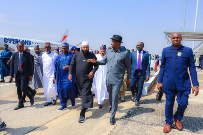 The Honourable Minister of Aviation and Aerospace Development, Festus Keyamo (2nd right) and Niger State Governor, Mohammed Umar Bago (middle) leading others during the inspection tour of the Bola Ahmed Tinubu International Airport, Minna, on Wednesday. The Honourable Minister of Aviation and Aerospace Development, Festus Keyamo (2nd right) and Niger State Governor, Mohammed Umar Bago (middle) leading others during the inspection tour of the Bola Ahmed Tinubu International Airport, Minna, on Wednesday.
