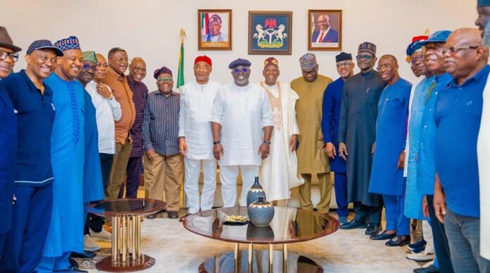 Shettima, Ganduje Welcome Gov Oborevwori, Okowa, Delta PDP Leaders Into APC