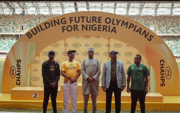 Chairman, NSC, Mallam Shehu Dikko, the SSG, Akwa Ibom State, Mr Enobong Uwah, among other dignitaries at the closing ceremony of the MTN Champs season 03 in Uyo yesterday.