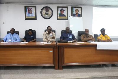 L-R: Representative of the Nigeria Civil Aviation Authority Authority (NCAA), Alhaji Safo Baba Jiya, Head of Search and Rescue Unit, National Emergency Management Agency (NEMA), Lagos Operations Office), Mrs Ibitayo Adenike, Regional General Manager, South West, FAAN, Mr Olatokunbo Arewa, General Manager, Search and Rescue (SAR), NAMA, Mr Sunday Iwalaiye and representative of the Director of Air Traffic Services (ATS), John Tayo, Rep of the National Safety Investigation Bureau (NSIB), Idialu Raphael Osagie and an official of the Lagos State Emergency Management Agency (LASEMA), Engr Jamin Olayinka Salami during the Aircraft Emergency Table Top Exercise conducted by NAMA on Tuesday at the MMIA, Lagos. L-R: Representative of the Nigeria Civil Aviation Authority Authority (NCAA), Alhaji Safo Baba Jiya, Head of Search and Rescue Unit, National Emergency Management Agency (NEMA), Lagos Operations Office), Mrs Ibitayo Adenike, Regional General Manager, South West, FAAN, Mr Olatokunbo Arewa, General Manager, Search and Rescue (SAR), NAMA, Mr Sunday Iwalaiye and representative of the Director of Air Traffic Services (ATS), John Tayo, Rep of the National Safety Investigation Bureau (NSIB), Idialu Raphael Osagie and an official of the Lagos State Emergency Management Agency (LASEMA), Engr Jamin Olayinka Salami during the Aircraft Emergency Table Top Exercise conducted by NAMA on Tuesday at the MMIA, Lagos.