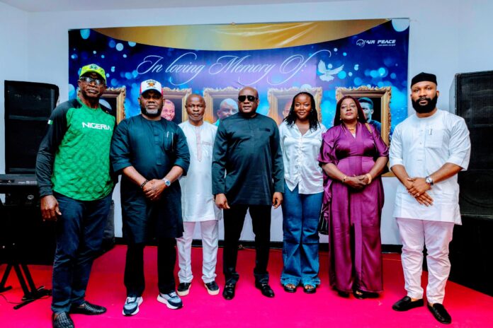 Chairman/CEO of Air Peace, Chief Allen Onyema (middle) flanked by other guests during a Night of Tribute in honour of Nigeria's departed Sports Diplomacy Ambassadors recently. Chairman/CEO of Air Peace, Chief Allen Onyema (middle) flanked by other guests during a Night of Tribute in honour of Nigeria's departed Sports Diplomacy Ambassadors recently.