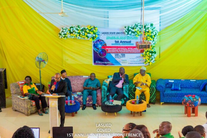 From right, Prof Biodun Ogunyemi (Chairman of the Conference); Prof Viatonu (Representative of the Vice Chancellor, Prof B B Lafiaji-Okuneye); Prof C M Ile ( Lead Paper presenter); Prof Segun Ajiboye (Keynote Speaker); Dr B C Oganah-Ikujenyo(Ag. Dean, COVED. From right, Prof Biodun Ogunyemi (Chairman of the Conference); Prof Viatonu (Representative of the Vice Chancellor, Prof B B Lafiaji-Okuneye); Prof C M Ile ( Lead Paper presenter); Prof Segun Ajiboye (Keynote Speaker); Dr B C Oganah-Ikujenyo(Ag. Dean, COVED.