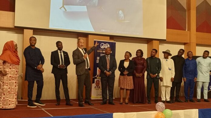 Pic of the newly inaugurated Uyo executive with the SPE Council Chairperson, Hajia Amina Danmadami, shortly after the inauguration SPE