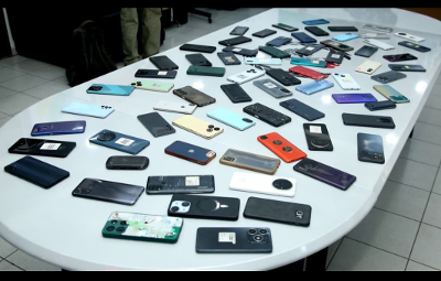 The 72 phones pareded by the police in Akwa Ibom on Friday The 72 phones pareded by the police in Akwa Ibom on Friday