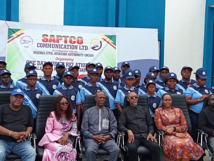 Managing Director and Chief Executive Officer of SAPTCO Public Relations, Mr Sam Adurogboye (middle), flanked by participants and trainees during one of the training programmes, held at Port Harcourt, Kaduna, and Kano Regional Offices recently.