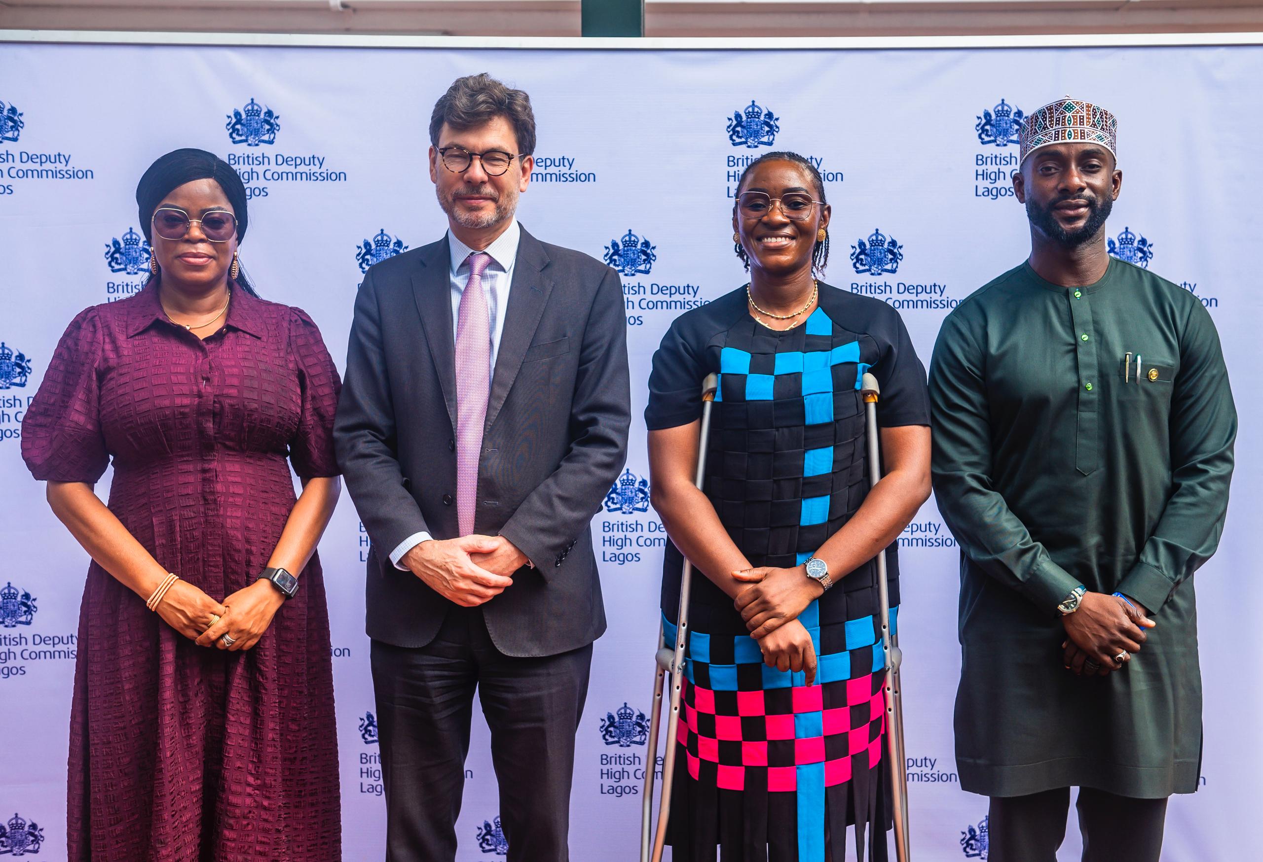 L-R: Permanent Secretary for the Lagos State Ministry of Youth and Social Development, Pharm. Toyin Oke-Osanyintolu, British Deputy High Commissioner, Mr Jonny Baxter, General Manager, Lagos State Office for Disability Affairs (LASODA), Adenike Oyetunde-Lawal and Hon. Commissioner for Youth and Social Development, Mr Mobolaji Ogunende… at the 16 Days of Activism 2025 and International Day of Persons Living with Disabilities, today in Lagos.