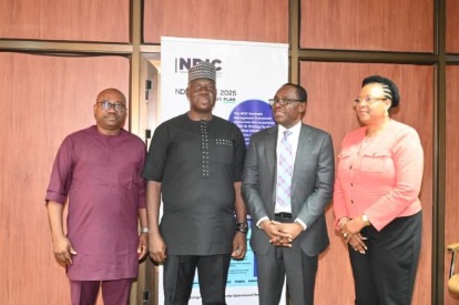 L – R: EXPLORING COLLABORATION: Deputy General Manager, Enterprise Support Services, Nigeria Interbank Settlement System (NIBSS), Mr Bola Enigbokan, Managing Director/CE, Mr. Premier Oiwoh; Managing Director/CE, Nigeria Deposit Insurance Corporation, Mr. Thompson Oludare Sunday; and ED (Corporate Services), Emily Osuji during a courtesy visit by NIBSS Management team to the NDIC. - THEWILL NEWS MEDIA L – R: EXPLORING COLLABORATION: Deputy General Manager, Enterprise Support Services, Nigeria Interbank Settlement System (NIBSS), Mr Bola Enigbokan, Managing Director/CE, Mr. Premier Oiwoh; Managing Director/CE, Nigeria Deposit Insurance Corporation, Mr. Thompson Oludare Sunday; and ED (Corporate Services), Emily Osuji during a courtesy visit by NIBSS Management team to the NDIC.