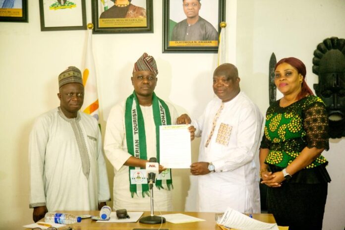 L-R: FTAN President, Dr Aliyu Badaki, with the DG, NTDA, Dr Olayiwola Awakan, ATC Executive Director, Dr Lucky George and First Deputy President, FTAN, Mrs Susan Akporiaye, when the trio visited the NTDA boss in Abuja to present his letter of appointment as Chairman, ATC L-R: FTAN President, Dr Aliyu Badaki, with the DG, NTDA, Dr Olayiwola Awakan, ATC Executive Director, Dr Lucky George and First Deputy President, FTAN, Mrs Susan Akporiaye, when the trio visited the NTDA boss in Abuja to present his letter of appointment as Chairman, ATC
