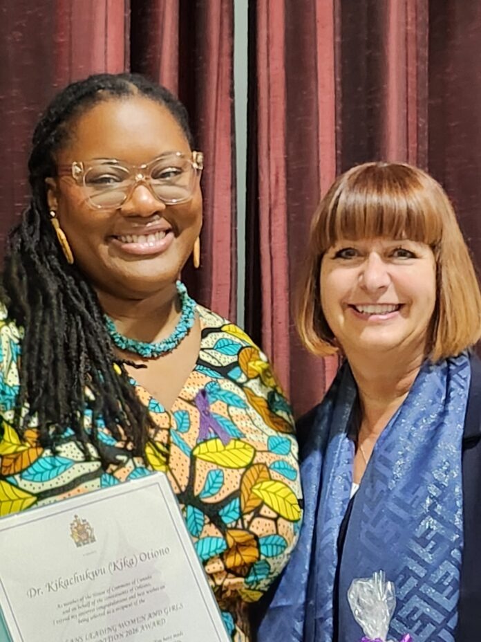 Dr. Kika Otiono and MP Marie France Lalonde at the award ceremony in Ottawa on March 6, 2026.jpgb Dr. Kika Otiono and MP Marie France Lalonde at the award ceremony in Ottawa on March 6, 2026.