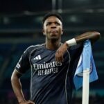 UCL: Vinicius’ Brace Against 10-Man Man City Sends Real Madrid Through Vinicius