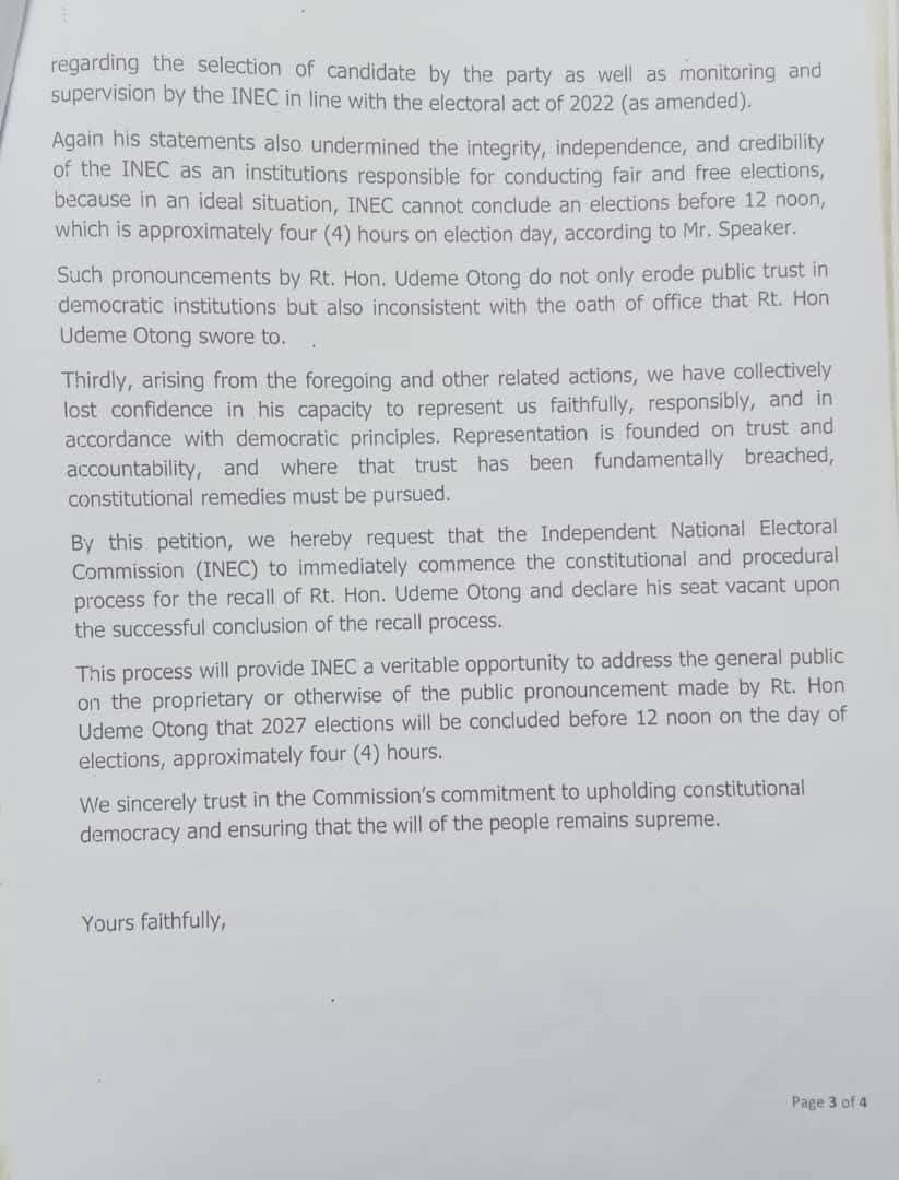 Petition To Recall Speaker Udeme Otong 3 - THEWILL NEWS MEDIA Petition To Recall Speaker Udeme Otong