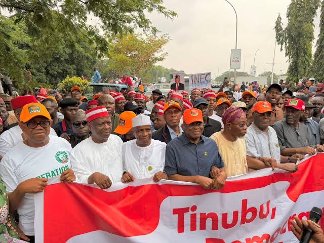 Save Our Democracy — Obi, Atiku, Kwankwaso Lead Massive ADC Protest In Abuja Save Our Democracy — Obi, Atiku, Kwankwaso Lead Massive ADC Protest In Abuja