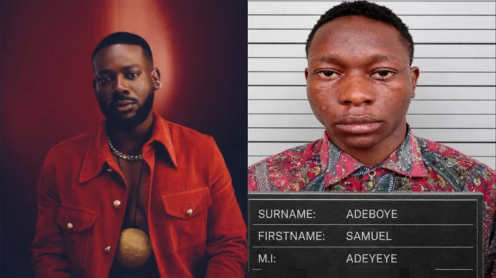 fast1963 Portrait of a man in a red jacket on the left; on the right is a mugshot of a man in a patterned shirt against a height chart.