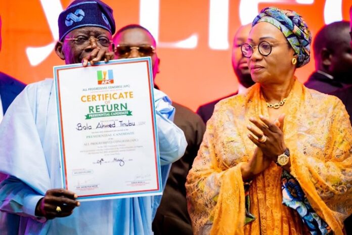 official handing over of the party’s Certificate of Return and flag to Tinubu official handing over of the party’s Certificate of Return and flag to Tinubu