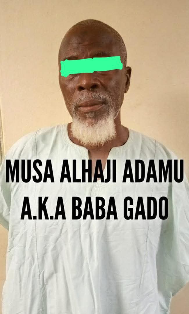 FB_IMG_1780304821946 Portrait of an elderly man with a green bar obscuring his eyes, wearing a light traditional shirt, with bold caption text displaying a name.