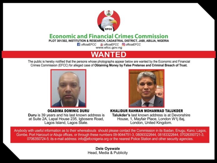 EFCC Declares Duru, Talukder, Iheanacho Wanted Over Alleged Fraud, Breach Of Trust EFCC Declares Duru, Talukder, Iheanacho Wanted Over Alleged Fraud, Breach Of Trust