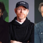 ‘How The Grinch Stole Christmas’ Sequel In Development At Universal Collage of three men posing, left in a black coat against a green backdrop, center with a cap and red beard in a black sweater, right in a denim shirt smiling.