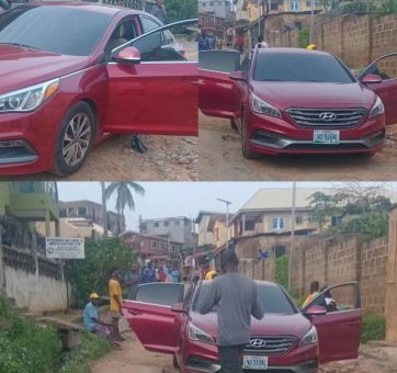 Screenshot_20260603-094918-362x340 Triptych of a red Hyundai sedan with doors open on a dirt street as neighbors gather nearby.