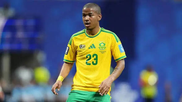 Jayden Adams South Africa national soccer team player wearing number 23 jersey on the field during a match