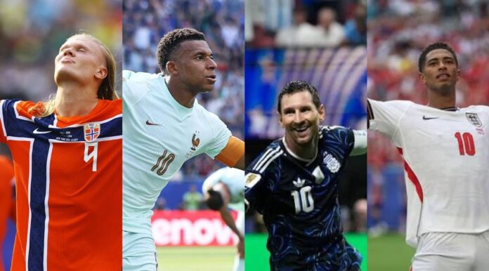 Erling Haaland, Jude Bellingham, Lionel Messi, Kylian Mbappé Erling Haaland, Jude Bellingham, Lionel Messi, Kylian Mbappé
