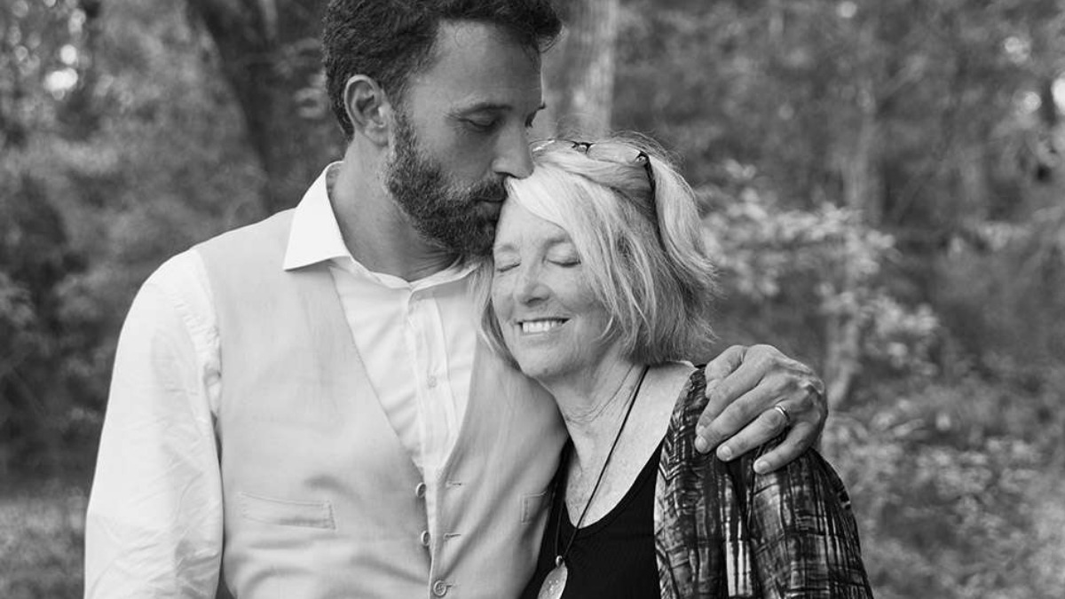Ben Affleck kissing his mother, Chris Anne Affleck, on the forehead during his August 2022 wedding celebration. Credit: OnTheJLo and John Russo - THEWILL NEWS MEDIA